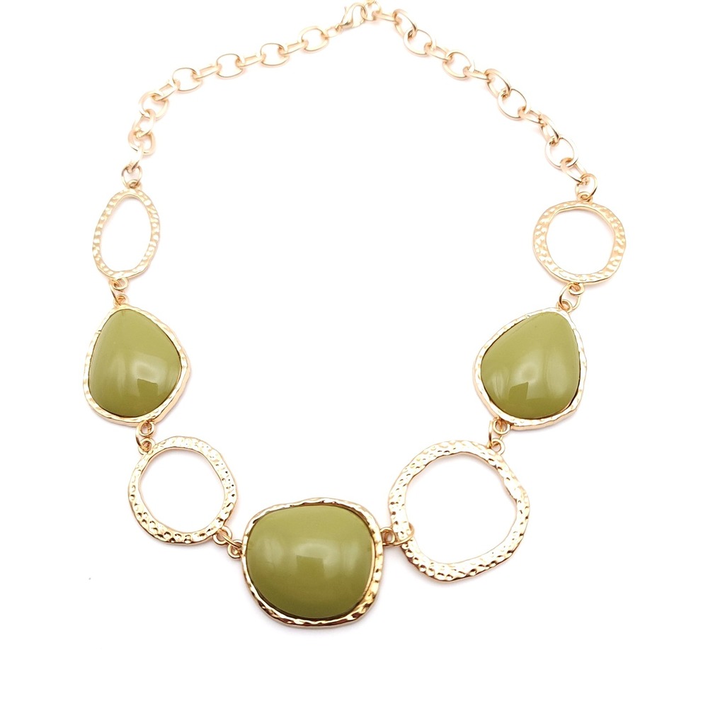Paparazzi Haute Heirloom Gold Tone Green Cabochon Statement Boho Necklace
